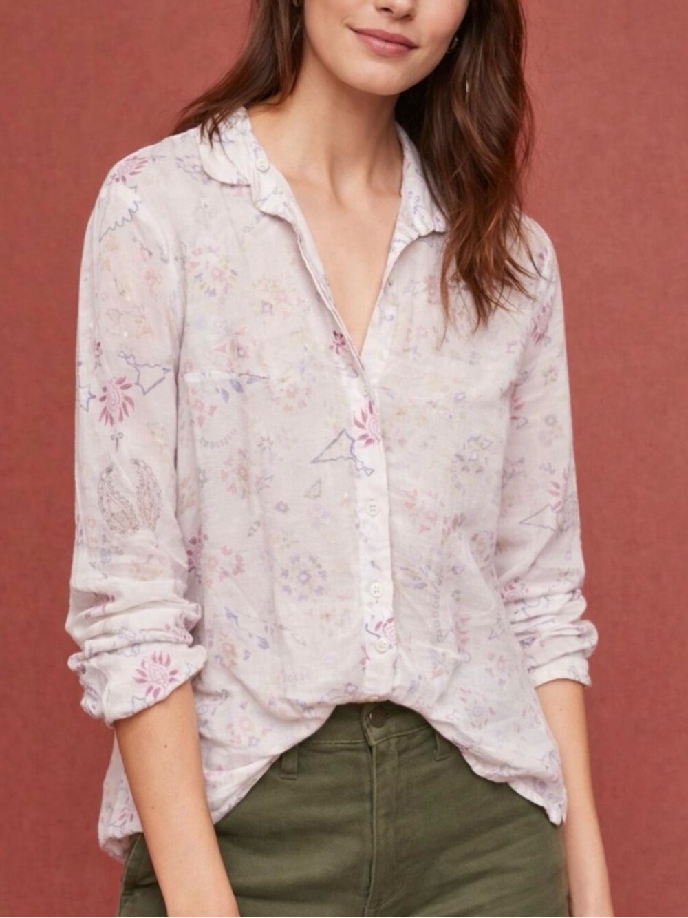 Anthropologie Cloth & Stone Pink Paisley Button-Down Shirt